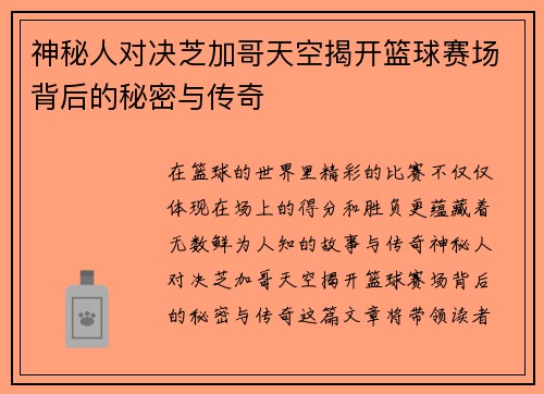 神秘人对决芝加哥天空揭开篮球赛场背后的秘密与传奇
